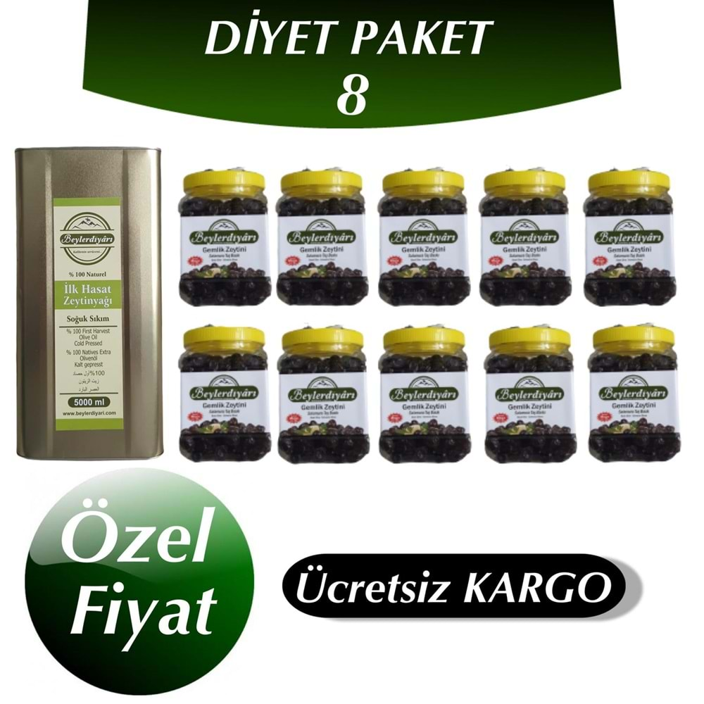 İLK HASAT ZEYTİNYAĞI x TUZSUZ SELE ZEYTİNİ 10x1kg (DİYET PAKET 8)